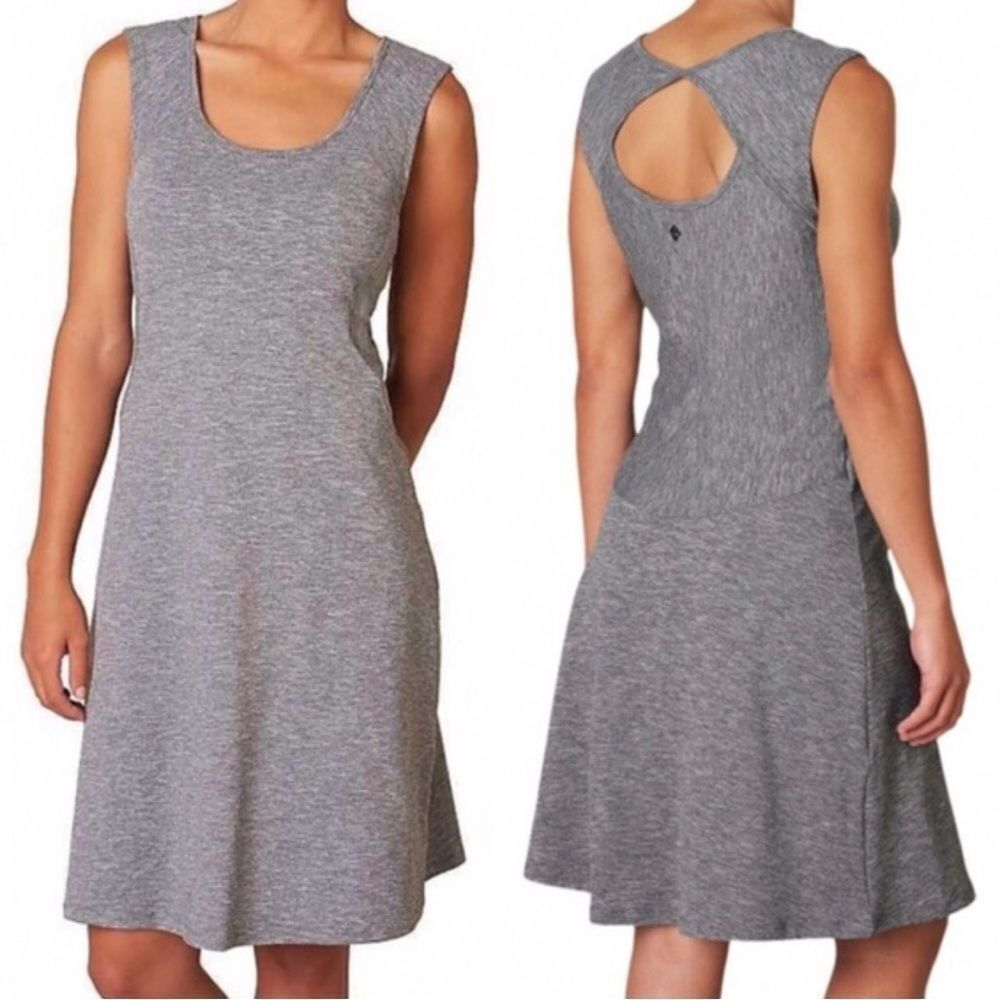 prAna Calico Open-Back Sleeveless Built in Bra Sport Dress, Grey, Medium